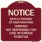 Signmission Bicycle Parking at Your Own Risk Company Not Responsible for Loss or Damage to, A-DES-BU-1818-23537 A-DES-BU-1818-23537 - alternate 1